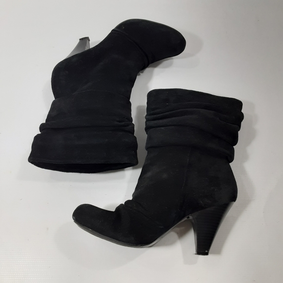 Jessica Simpson Size 7.5B Cornelia Black Leather Slouchy Heeled Ankle Boots - Picture 5 of 12